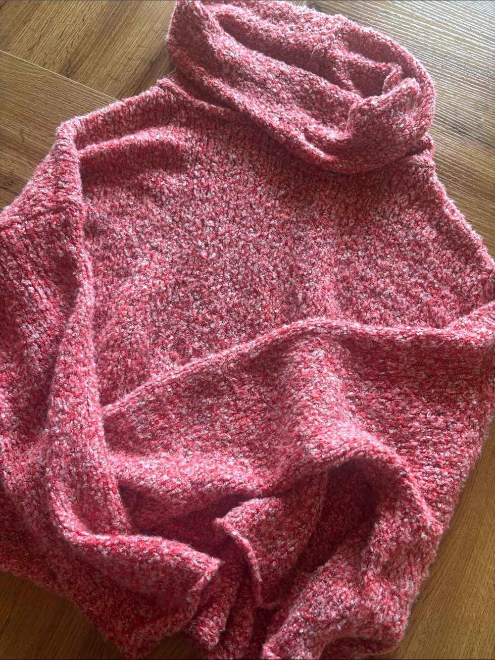 Free People Pink Bouclé Turtleneck Sweater